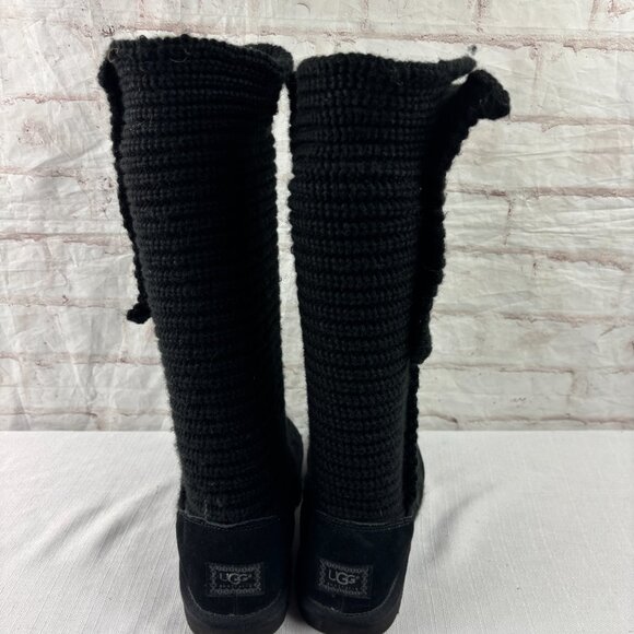 UGG Women's 10 Black Cardy Tall Sweater Knit Wool Blend Boots - Picture 8 of 12
